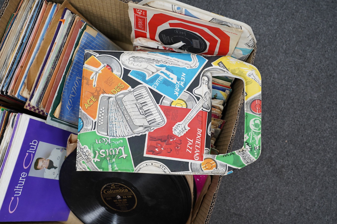 A collection of 1960s-80s 7” singles (approx 120), together with a few 78rpm records, artists include; Ray Charles, Gilbert O’Sullivan, Bill Halley and The Comets, Chuck Berry, Culture Club, ABBA, etc. Condition - fair